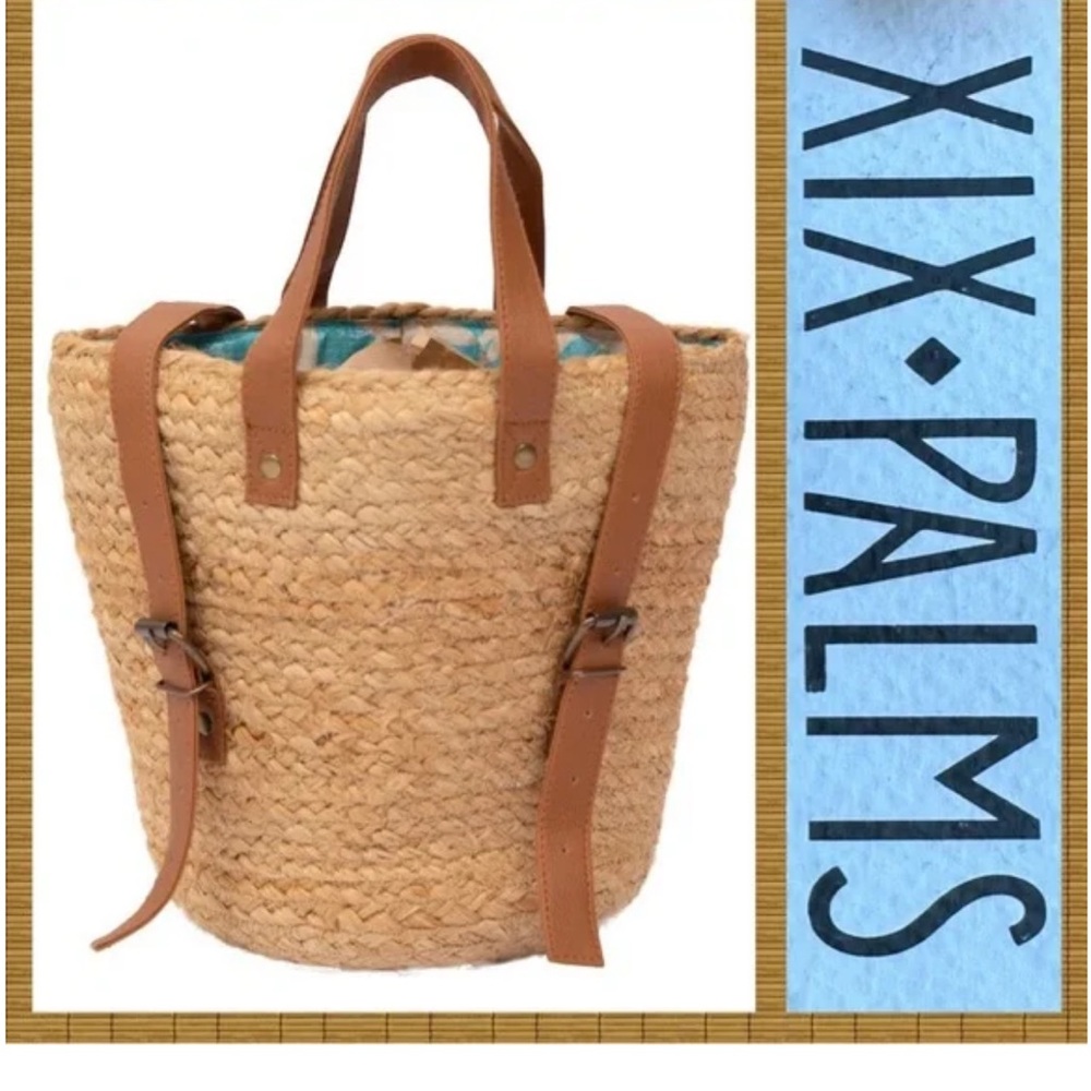 XIX Palms insulated Tan Straw Tote Bag
